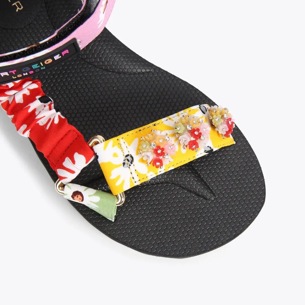 NEW Kurt Geiger London Women's Orion Embellished Floral Wedge Open Toe Sandals - Picture 2 of 7
